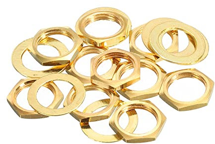 sourcing map Guitar Nuts and Washers 3/8 Guitar Input Output Jack Socket Nuts Gold for Guitar Bass 5 Set