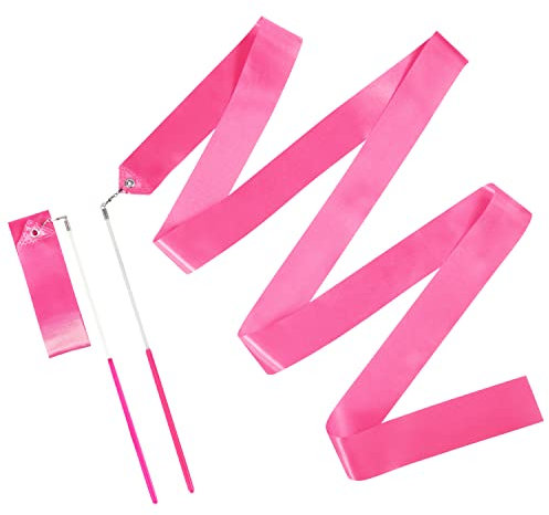 KINBOM 2pcs Rubans de Danse, 2m Ruban de Gymnastique Enfant Long Dance Ribbon pour Une Soirée Entraînement Danse Artistique, avec Baguette de Danseur de Ruban (Rose)