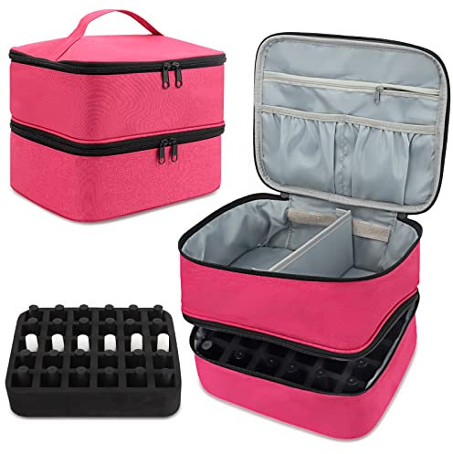 Nail Polish Organiser Makeup Bag: Double-Layer Nail Varnish Storage Holds 30 Bottles(15ml-0.5fl.oz) and A Nail Lamp - Travel Nail Polish Storage Vanity Case (Bag Only) (Rose)