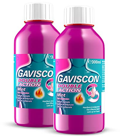 Gaviscon Double Action Heartburn & Indigestion Liquid, Mint Flavour, 300ml, Pack of 2, 2.0 count