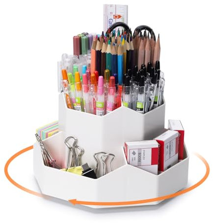 FRETONBA Drehbarer Stiftehalter - 360 Rotierende Große Kapazitätstifte Organizer,Stiftehalter Kinder mit 9 Fächer für Schreibtisch,Büro,Schule,Familie(Weiß
