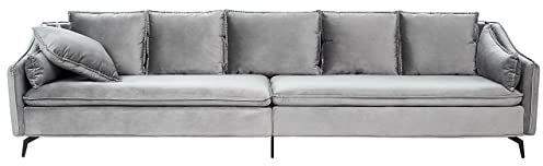 Beliani 4-Sitzer Sofa Samt grau mit Mehreren Kissen Wohnlandschaft Modern Glamourös Aure