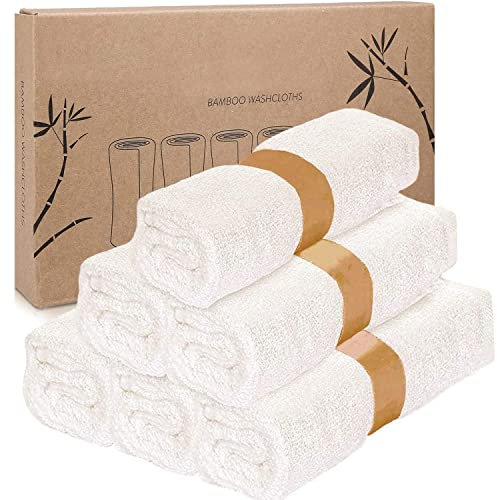 Bamboo Washcloths 6 Pack 25cm x 25cm - White Washcloths for Face - Gentle and Soft Washcloths for Face and Body - Natural Bamboo Baby Washcloths - Baby Wash Cloths Set