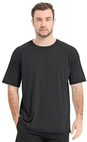 Sillictor Mens Running Tops Short Sleeve UPF 50+ Polyester Sports Gym T Shirts for Men Quick Dry UV Sun Protecion Rash Vest Swimming Hiking Fishing Football Training Shirts, Wicking 3010 Black 2XL