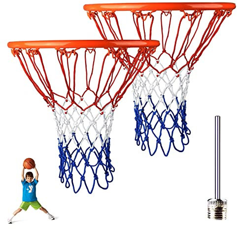 SEMINISMAR Basketballnetz, Nylon Basketball Ersatz Netz, Wetterfest, Profi Basketballnetz, Ballpumpe Nadeln, Netz für Basketballkorb Outdoor, 3pcs
