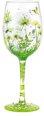 NymphFable Anne’s Lace Flower Wine Glass 100% Hand-Painted Glass Bird Gragonfly Artisan Painted Glass Gift for Women Friend Family