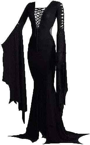 LVCBL Empire Waist Women's V Neck Vampire Long Sleeve Maxi Evening Gowns 2XL Black
