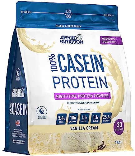 Applied Nutrition Casein Protein Powder - Micellar Casein Supplement, Slow Release Protein (900g - 30 Servings) (Vanilla Cream)