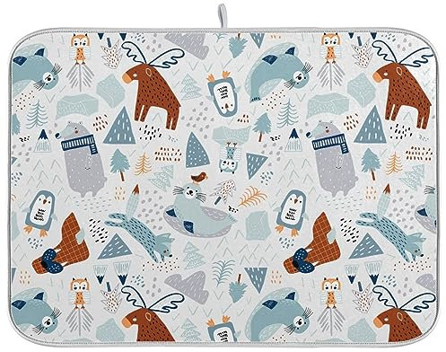 Lindo tapete de secado de platos de estilo nórdico para platos, accesorios de cocina, tapete escurridor de platos de microfibra resistente al calor, tapete decorativo de 18 x 24 pulgadas