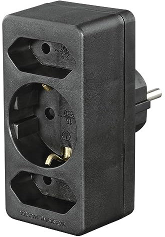 Hama Adaptateur de prise (3 prises, 2 euros, 1 contact protecteur, multiprise, multiprise, prise multiple sans câble, multiprise, 3 prises), couleur noire