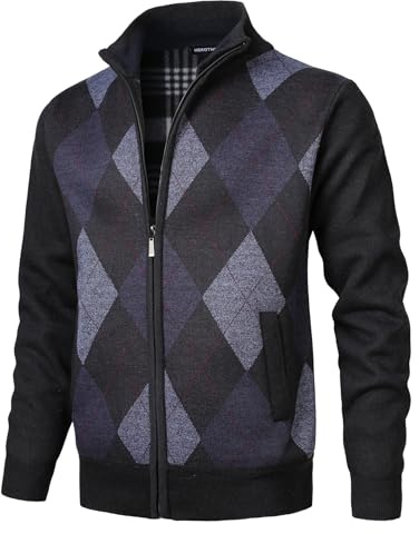 Herothorn Uomo Cardigan Felpa Cappotto Lana imbottito Tops con Cerniera Lavorato a Maglia Maglione Stand colletto con 2 Tasche Caldo Maniche Lunghe Calda Casual Cappotti Inverno Manica Lunga Invernale