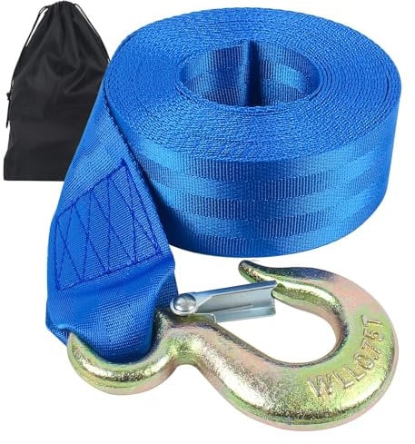 VEITHI Boat Winch Strap with Hook 2 inch x 20 Foot,Boat Trailer Winch Strap 10,000 lbs Breaking Strength 3300 lbs Working Load Great for Truck Heavy Duty Equipment (Blue)