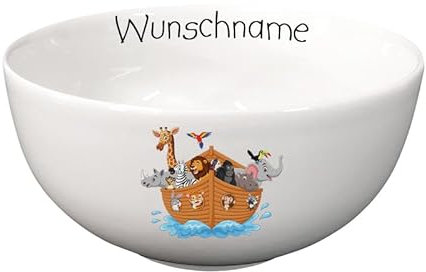 Doriantrade Müslischale Kinder Porridge Schale Porzellan personalisierbar mit Wunschname Name Kindergeschirr mit Namen personalisiert (Arche Noah)