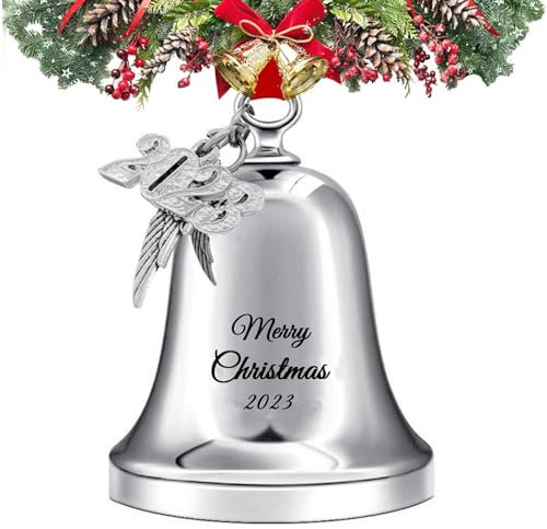 Weihnachtsglocke Ornament 2023, Schlittenglocke, Weihnachtsschmuck 2023, Glocke Ornament, Weihnachtsbaum Schlittenglocke Home Dekorative Glocken Dekor (Silber Merry Christmas)