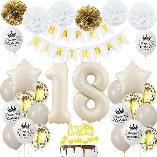 Geburtstagsdeko 18 Beige Gold, Luftballons 18 Geburtstag Mädchen Junge, Deko 18. Geburtstag Luftballons, Beige 18. Dekorationen, Sandweiß 18 Jahre Geburtstagsdeko