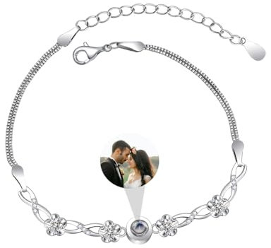 Aina Lighting 925 Sterling Sliber Armband mit Foto für Frauen Personalisierte Projektion Armband mit Bild im Stein Speicher Foto Armband Weihnachten Jahrestag Valentinstag Geburtstag Geschenke