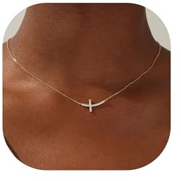 TINGN Kette Damen Gold Kreuz, 14K Vergoldete Seitwegs Halskette, Diamant Choker, Goldkette Schmuck für Frauen Mädchen Geschenke