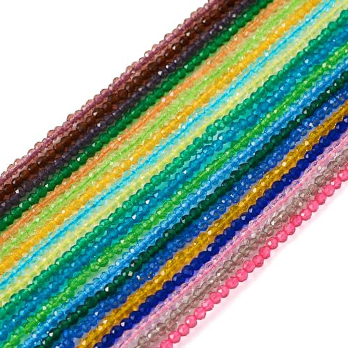 PandaHall - 20 hebras de cuentas redondas facetadas de vidrio de 2 mm, cuentas de cristal transparente sueltas para manualidades, pulseras, bisutería