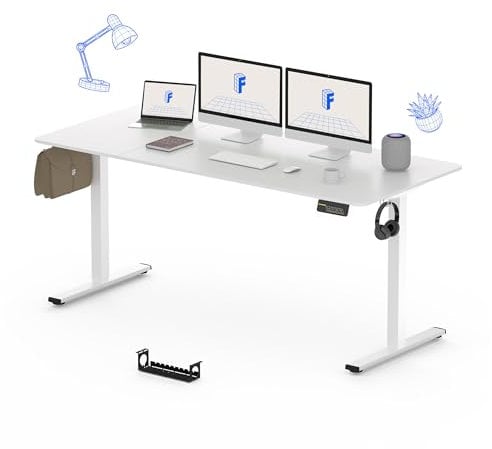 FLEXISPOT 180 * 80cm Electric Standing Desk Adjustable Standing Desk Sit Stand Up Desk Computer Desk with Hook Memory Function for Office and Home (White+White)