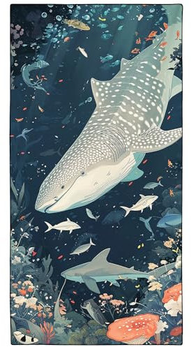 YISUMEI Mikrofaser Strandtuch XXL, Strandhandtuch Leicht Badehandtuch Schnelltrocknend, Unterwasser Hai, 180 x 90 cm