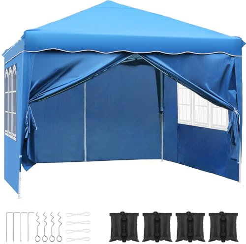 Pavillon 3x3 Wasserdicht Stabil Winterfest, Faltpavillon Faltbar Gartenzelt,Pop Up Partyzelt,Falt Pavillon Zelt mit 4 Seitenwänden,UV Schutz 50+ Metall-Verstrebungen für Camping (Blau)