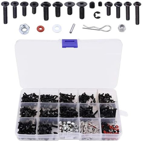 GIONAR 500 teiliges Universal RC Schraubenset, für RC Cars Trucks Crawler, M3 M4 Inbus Schrauben Muttern Shell Schnallen, Inklusive magnetischer Schraubenablage für einfache, RC Reparaturwerkzeug Kit