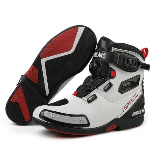 CZPLG Mode Motorradstiefel Männer, Anti-Rutsch-Kampfstiefel, wasserdichte Leder-Militärarbeitsstiefel(Color:White,Size:45 EU)