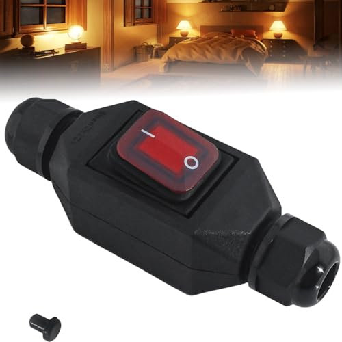 AC220V 30A Inline Schalter, IP66 Wasserdichter Maschinenschalter Switch, Auf beiden Seiten Ein und Ausgang, Kippschalter Kabelschalter Pushbutton Maschine Drucktastenschalter Maschinen Schalter