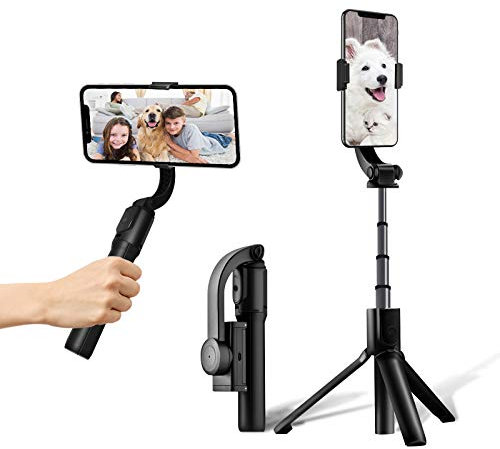 Gimbal Phone Stabilizer with Bluetooth Remote Control Selfie Stick for Vlog/Youtuber/Live Stream, Compatible with iPhone and Android (Black)