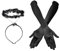 YUNHENTONG Engel Schwarz Halloween Kostüm Zubehör - Heiligenschein Haarreifen, Schwarze Handschuhe für Mädchen Damen Cosplay Accessoires