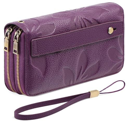 GAEKEAO Geldbörse Damen Groß, Portemonnaie aus Veganem Leder mit Doppel Reißverschluss Kreditkartenetui, RFID Schutz Clutch Geldbeutel mit Viel Kartenfächer Wallet für Frauen