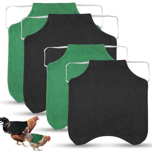 GZkushi 4 Stück Hühnersattel, Hühner Warnweste Polyester Baumwollmaterial Huhn Weste für Geflügel Kleintiere Rücken Und Flügel Schützen mit Elastischen Gürteln (Schwarz und Grün)