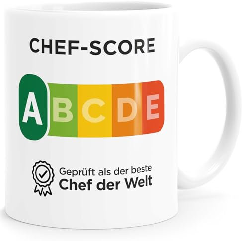 Moonworks® Kaffee-Tasse Geschenk Chef Score Geprüft als bester Chef der Welt Spruch Lustig Chef weiß standard