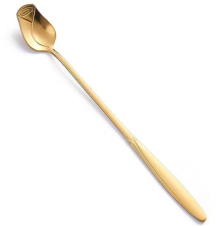 HJUGHPN Tea Spoons Long Handle Coffee Spoon Stainless Steel Rose Stirring Spoon Unusual Flower Scoop Tiny Teaspoon for Dessert Ice Cream Nice Gift(Gold)