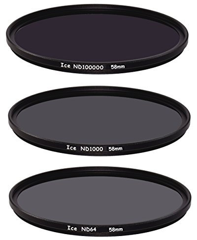 ICE Extreme ND-Filter-Set ND100000, ND1000, ND64, Graufilter, 16,5, 10, 6-Stop, optisches Glas (58 mm)
