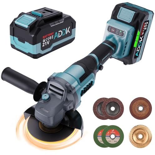 Akku Winkelschleifer 125 mm, 21V Winkelschleifer mit 1 x 4,0Ah-Akku, 6-Stufig Regelbar, 9000 U/min Brushless-Motor Metallschleifer mit Fächerscheibe zum Trennen, Entzundern und Schleifen