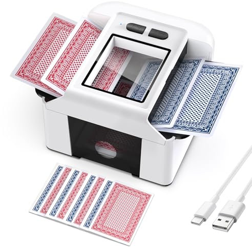 Automatischer Kartenmischer, 1–2 Decks Kartenmischmaschine Elektrische für One-Press Auto & Manueller Wiederaufladbarer 2000mAh Geräuscharm Kartenmischgerät für Poker, UNO, Blackjack Skip Bo, Phase10