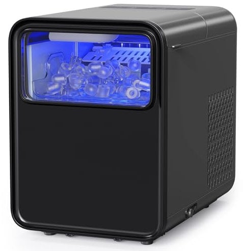 QEXREED Machine à Glaçons, 12 kg/24 h, 9 Glaçons en 6 Minutes, Machine a Glacons Autonettoyante avec Cuillère à Glaçons et Panier, 2 Tailles de Glaçons pour la Cuisine à Domicile Bureau Bar Party