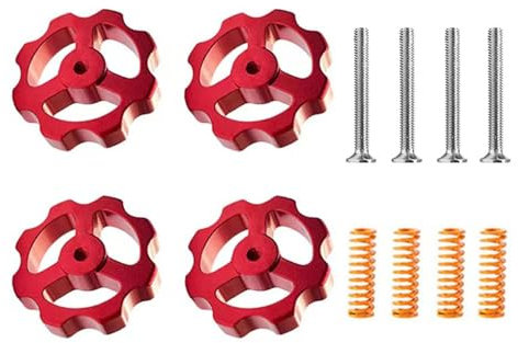 4 PCS 3D Printer Leveling Nuts Kit M4 Aluminum Hand Twist Leveling Nut Hot Bed Leveling Assembly with Springs & Screws Compatible with CR-10 / Ender 3 3D Printer - Red