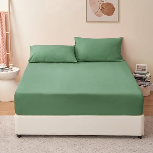 RUIKASI Spannbettlaken 160x200cm Grasgrün Bettlaken - Oeko Tex Spannbetttuch 160x200 Bettbezug, Mikrofaser Betttuch Bett Laken Bezug 160 x 200 40 cm Tiefe Tasche, Bed Fitted Sheet Bedsheet