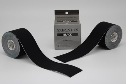 Skinestics | Kinesiologie Tape Schwarz | 2-Pack | 600cm x 5cm | Waterproof | Sportbandage & Medizinisches Kinesiotape | Knie, Fußball, Hallux Valgus, Tennisarm | Sport, Physio Tape, Cure Tape