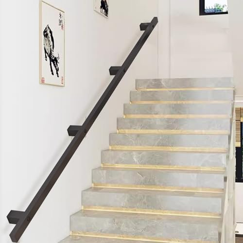 Corrimano moderno per scale da 3 metri/10 piedi a 6 metri/20 piedi, corrimano in tubo di metallo nero da parete per scale interne ed esterne, supporto per corrimano per piedi con barra di sostegno per