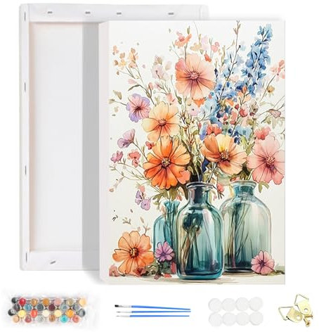 HEIBAGO Encadré Paint by Numbers pour Adultes, Fleurs Paint by Numbers Canvas pour Débutants, DIY Kit de Peinture pour Enfants, Peinture par Numéros pour Décoration de la maison 20x30cm