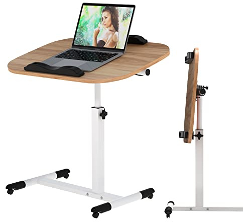 OXFENSEE Kleiner Klapptisch, Beistelltisch auf Rollen, höhenverstellbar, Computertisch, mobiler Stehtisch, ergonomisch, um 360 ° drehbar (Holz, 60 x 40 x 61 – 95 cm)