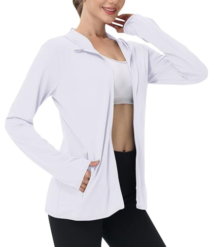 Mrat Veste de protection UV pour femme été séchage rapide protection UV UPF 50+ sweat à capuche femmes manches longues fermeture éclair t-shirts de course légers athlétiques haut mince tops rashguard