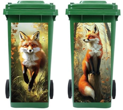 Peacoblue 2 Stück Mülltonnenaufkleber 38x82cm Fuchs Mülltonnen Aufkleber Wetterfest Groß Mülltonnen Sticker Draußen Für Auffahrt, Garten, Wand, Außen-und Innendekoration