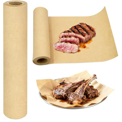 Butcher Paper, Metzgerpapier 1 Rolle, 30 cm x 20 m Unbeschichtet Atmungsaktiv, Kraftpapier für Smoker, Grill BBQ, zum Grillen von saftigem Fleisch, Fisch, Gelb