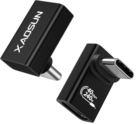 XAOSUN USB C 90 Grad Adapter [2 Pack],40Gbps 240W USB-C Winkel Schnellladen Datenübertragen,Kompatibel mit MacBook Pro,iPhone 17/16 Pro Max,iPad,Steam Deck,Handy-Schwarz