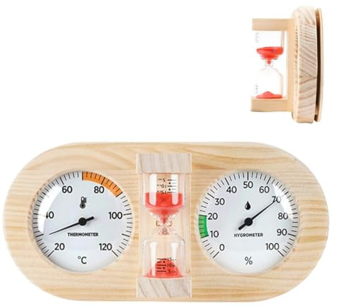 BlesConi 3 in 1 Holz Sauna Thermometer Hygrometer und 15 Minuten Sanduhr für Zimmer oder Badezimmer Klimaregulierung