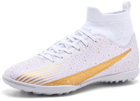 Purfitall Mens Astro Turf Football Boots Women Youth High Top Soccer Shoes Indoor Athletic Ankle Shoes Spikes Indoor Soccer Cleats